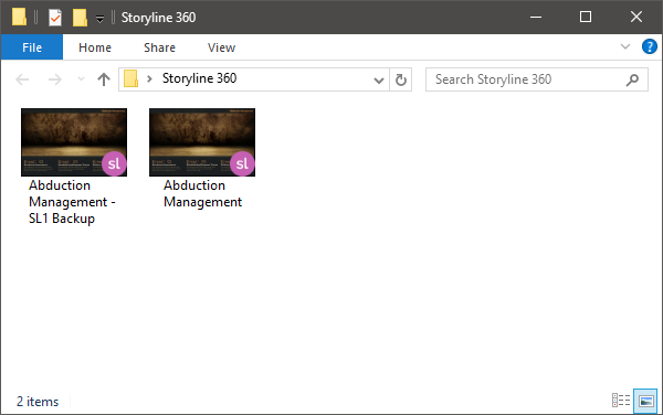 Storyline 360 creates a backup copy of your original project file.